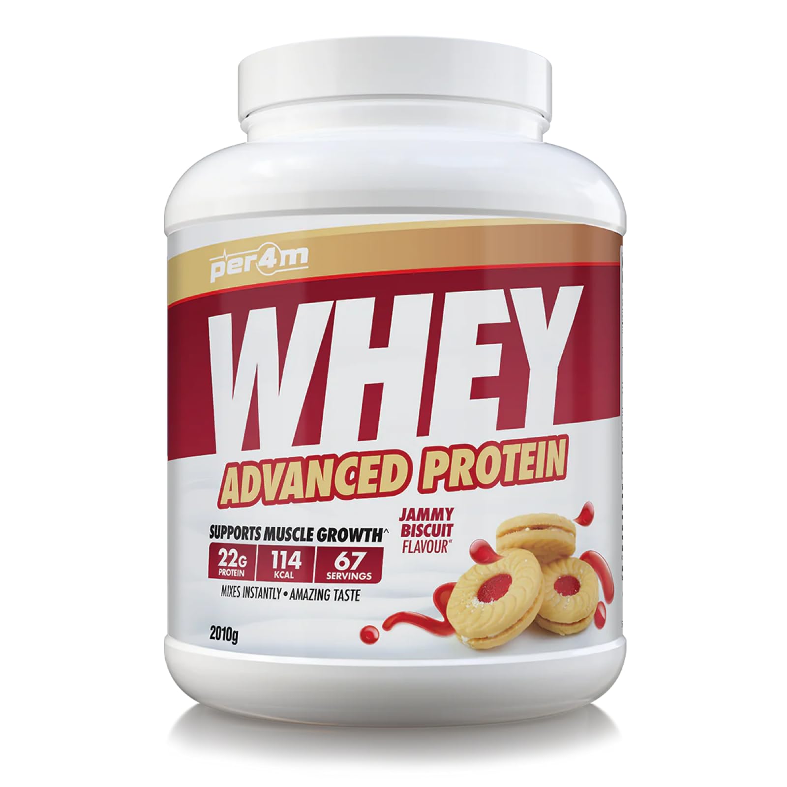Per4m Protein Whey Powder | 67 Servings of High Protein Shake with Amino Acids | for Optimal Nutrition When Training | Low Sugar Gym Supplements (Jammy Biscuit, 2010g)