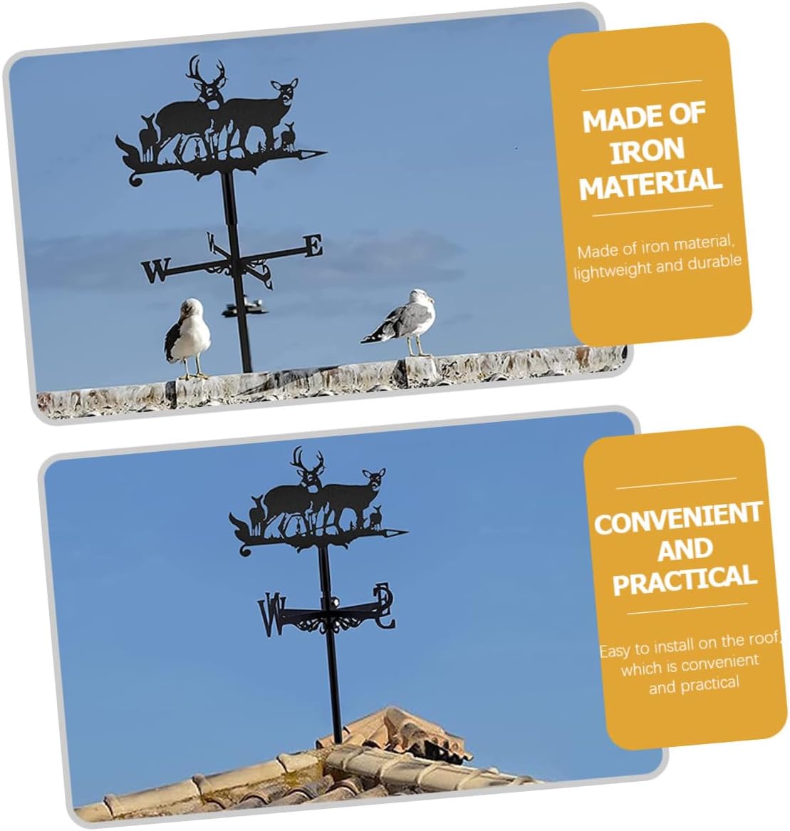 Veemoon Iron Deer Weather Vane Garden Stake Outdoor Yard Metal Wind Direction Indicator with Bracket for Lawn and Roof Decor