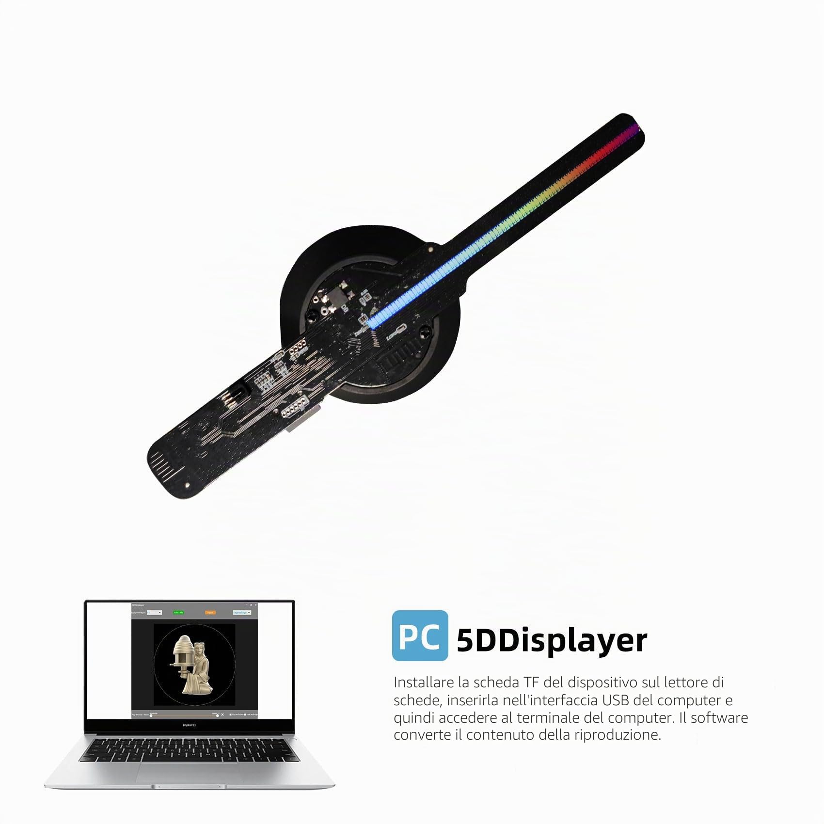 Ventilatore Olografico 3D Missyou 16CM, Proiettore Olografico LED con WiFi, APP, Telecomando e Bluetooth, Video Personalizzabili, Display 3D per Eventi, Mostre e Negozi