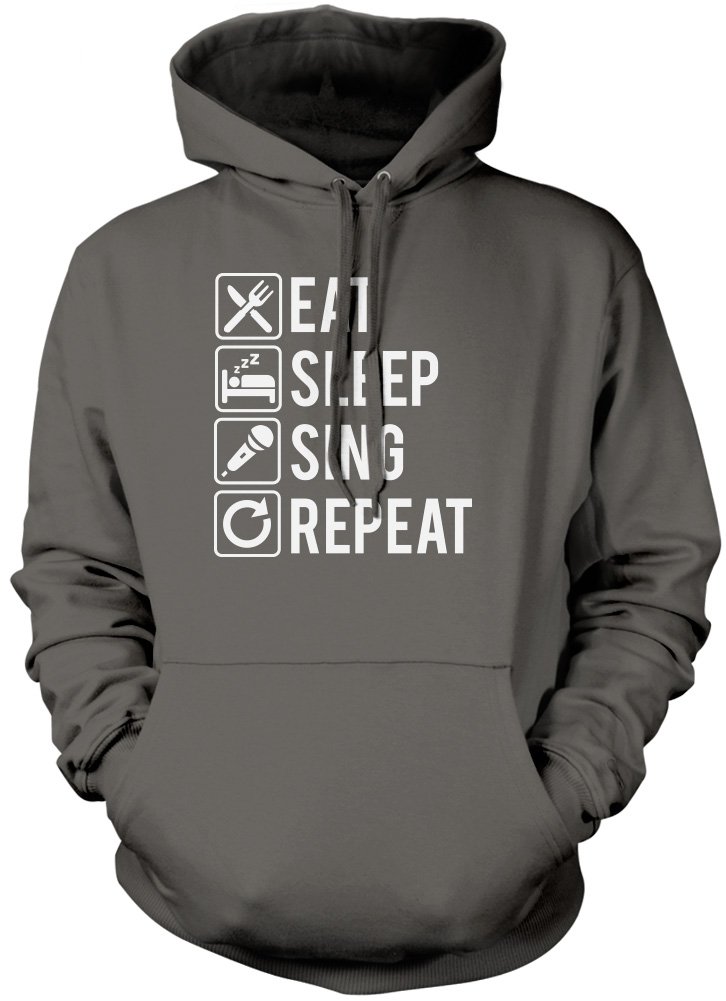 Eat Sleep Sing Repeat Unisex Hoodie - Grey Large