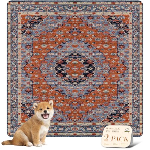 Image of nunubaby Washable Pee Pads for Dogs, Stylish, Non-Slip and Leak-Proof Pee Pads. Reusable Potty Pads for Dogs for Crates and Floors.(Red /Floral,36 inch x36 inch )