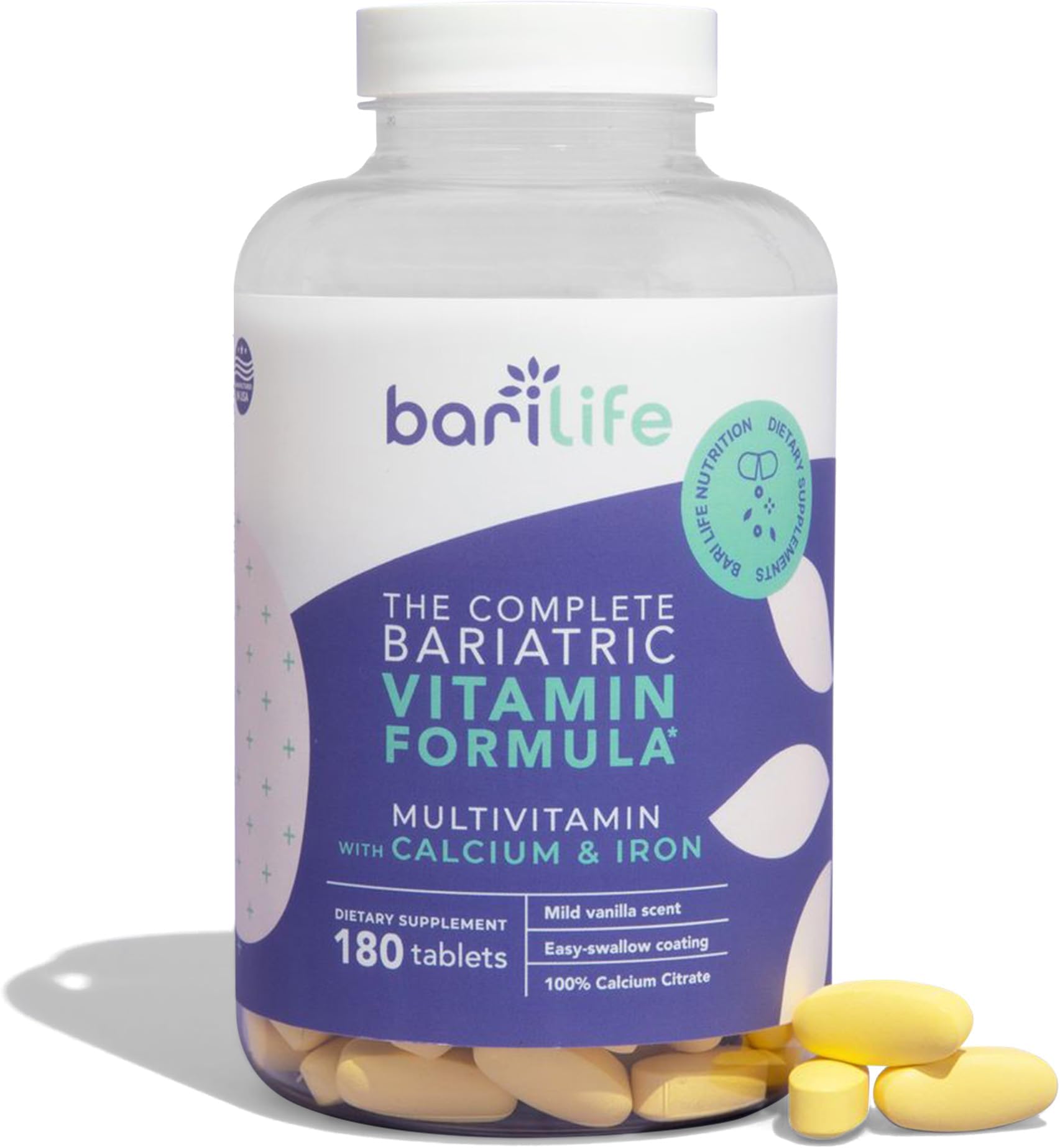 Complete Bariatric Multivitamin Non-chewable Tablet w/Calcium Citrate and Iron - 180 Tablets/Bottle