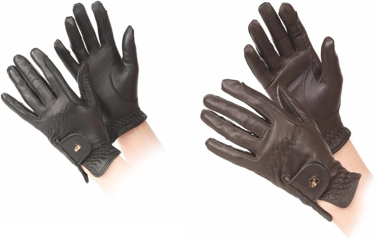 Shires Aubrion Women's Leather Riding Gloves - Non-Slip Goat Leather Unlined Equestrian Gloves Brown/XS