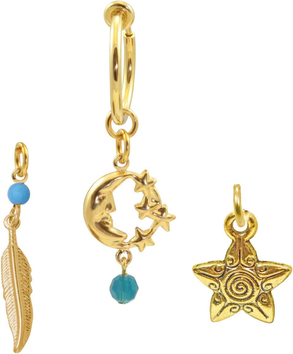 BodySparkle Body Jewelry Arete de aro de Color Dorado Transparente con