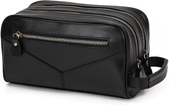 Travel Dopp Kit Toiletry Bag for Men & Women, Leather Shaving Kit Organizer Bathroom Case - Mens & Womens Shaving Bag