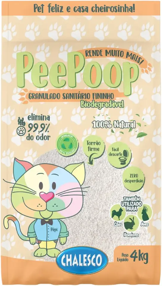 Areia Higiênica Biodegradável de Mandioca Chalesco Peepoop para Gatos – Grãos Finos, Controle de Odores e Alta Absorção | 4 kg