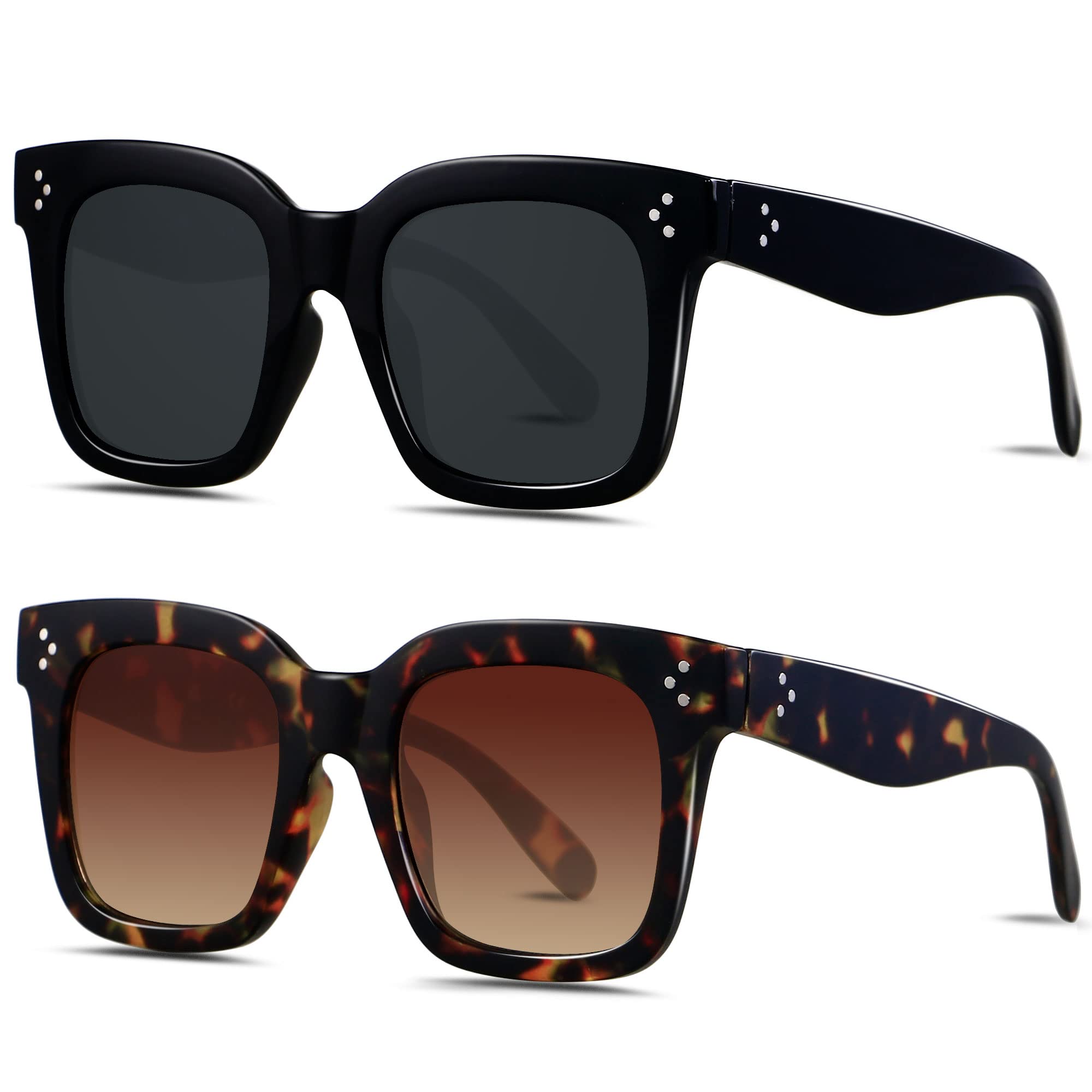 ANDWOOD Oversized Sunglasses for Women Big Large Square Wide Frame Shades Retro Trendy Fashion UV Protection