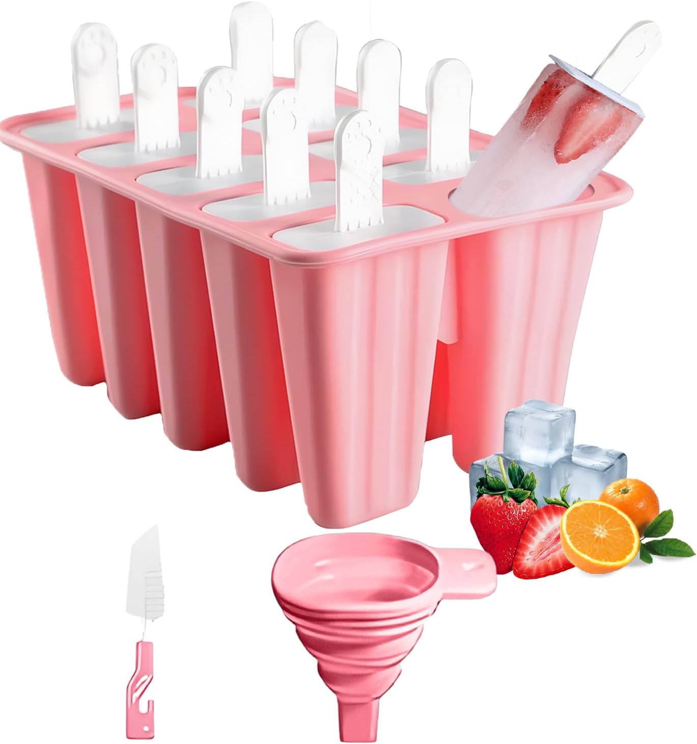Silicone Popsicle Molds 10 Pcs Ice Pop Maker Molds with 10 Reusable Sticks, Cleaning Brush and Funnel - Homemade Easy-Release Reusable Popsicle Moulds Shapes (Pink) - Amazon product rated Grade B