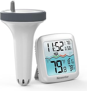 Newentor Pool Thermometer Floating Easy Read - IPX8 Wireless Swimming Pool Temperature Thermometer with Indoor Temperature, Large Display, Waterproof Rating for Pond, Hot Tub, Spa, Contemporary
