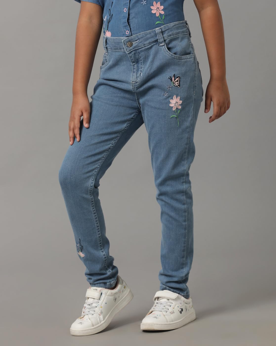 Under Fourteen Only - Girls Denim Fabric Woven Comfortable & Durable Outfit for Kids | Ideal for Casual Outings & Gifting | 14-15 Years (Lt Blue) 3