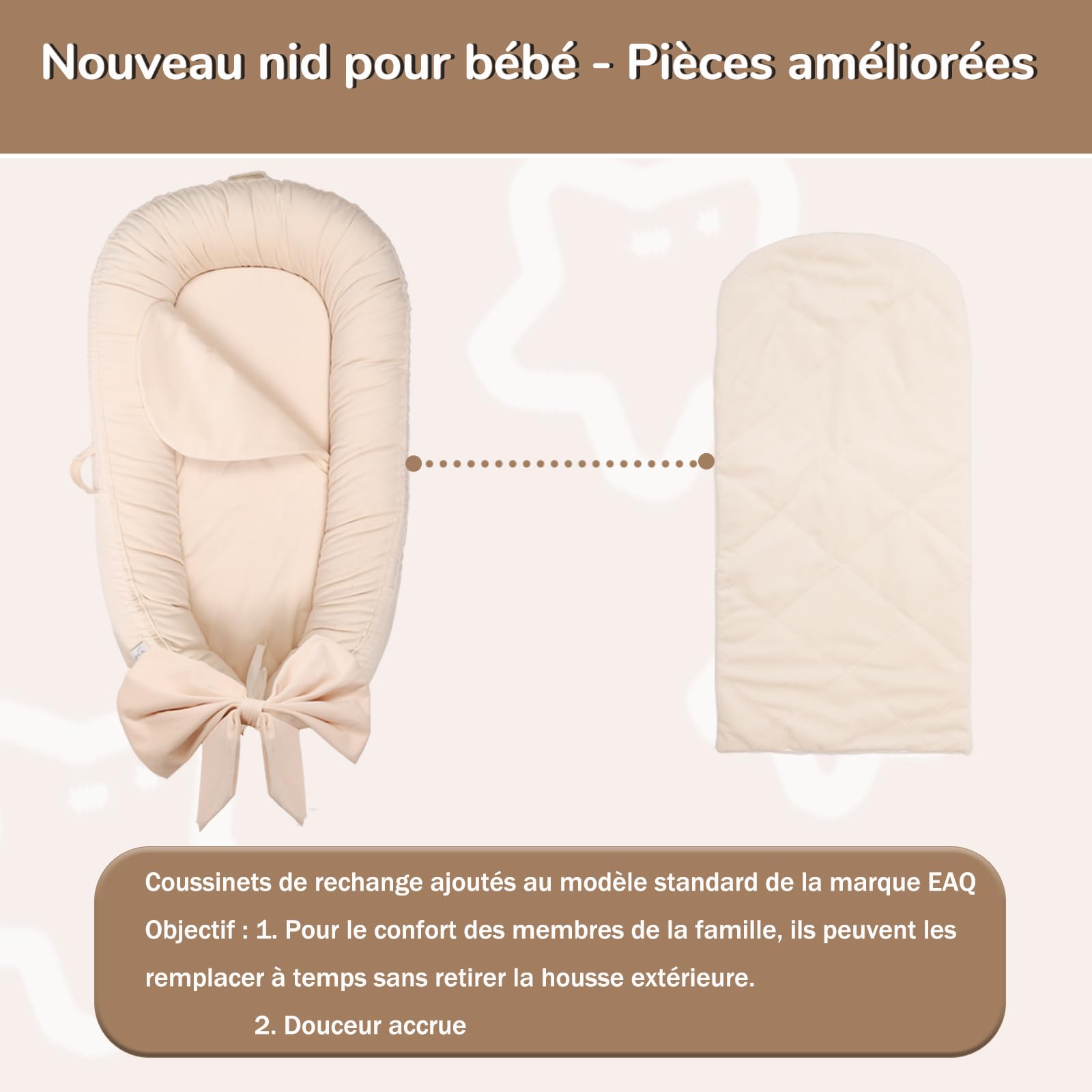 EAQ Couffin de Voyage Bébé 100% Coton Nid Cocoon Lit Nouveau-né, Amovible Lavable
