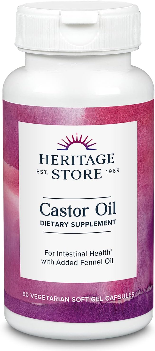 Heritage Vegetarian Dietary Fiber Supplement Capsule, Castor Oil, 60 Count