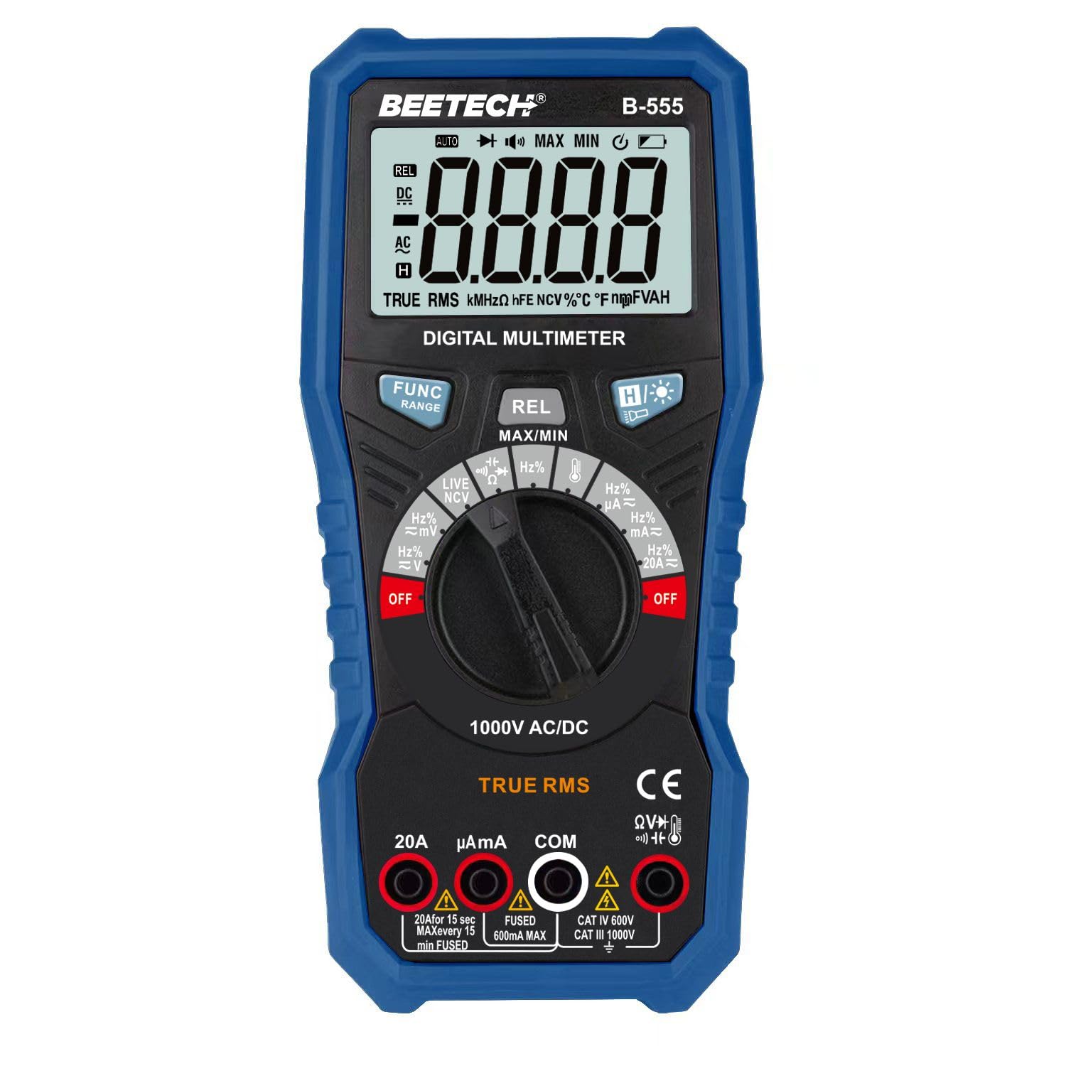 Beetech® B-555 Digital Multimeter TRUE-RMS 1000V AC/750V DC, AC/DC