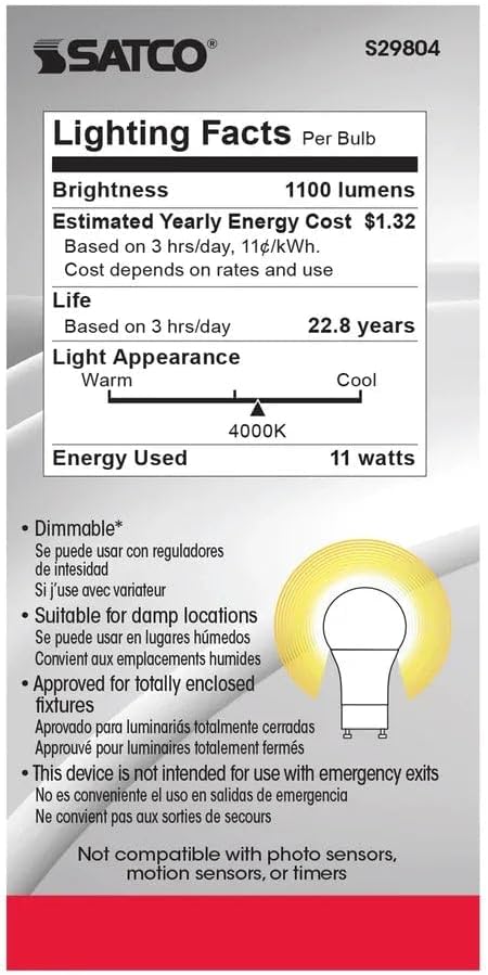Satco S29804 11A19/LED/4000K/120V/D/GU24 6-Pack