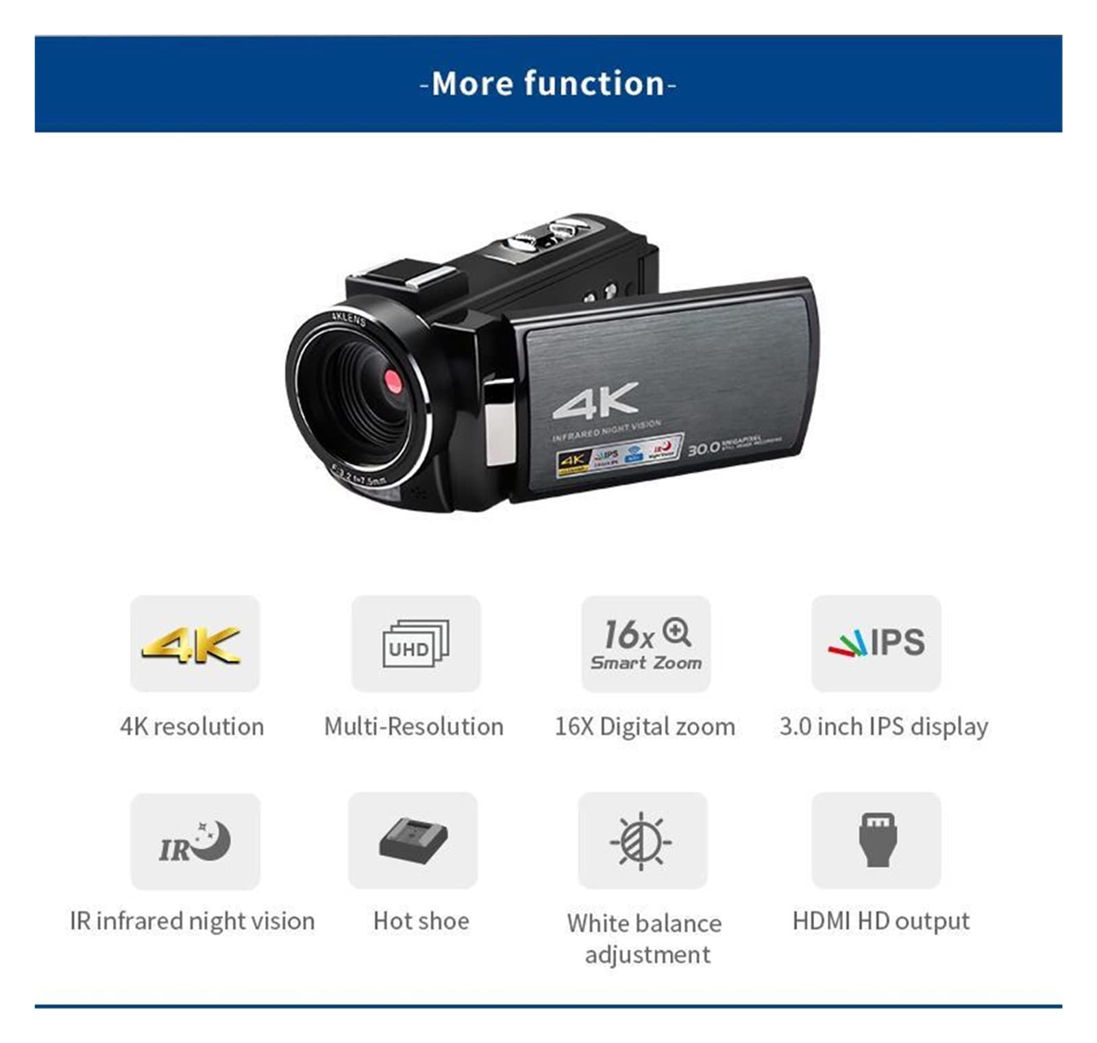 Kamera Wideo, 4K Video Camera Camcorder Professional Digital Camera 4K Full HD WI-FI Wideo DV Camera Night Vision Build-in MIC Camcorder With Remote Control