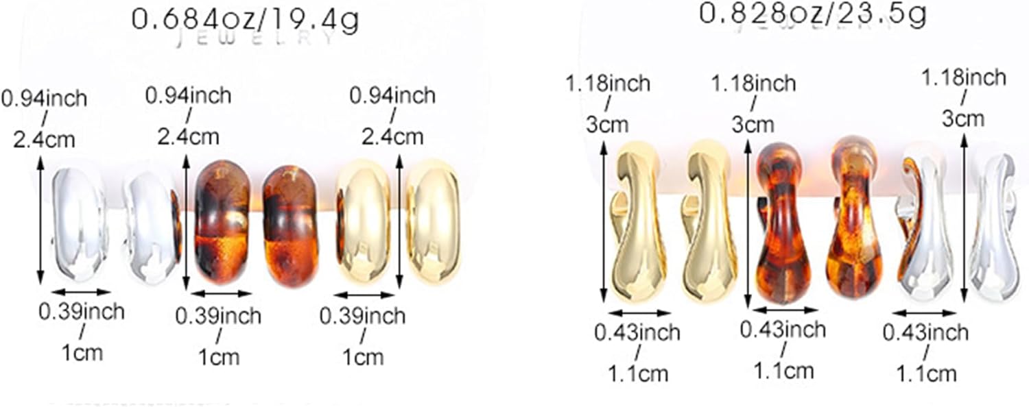 5-6Pairs Acrylic Hoop Earring for Women Chunky C Shape Hoop Earrings Resin Sets Fashion Jewelry - Image 5