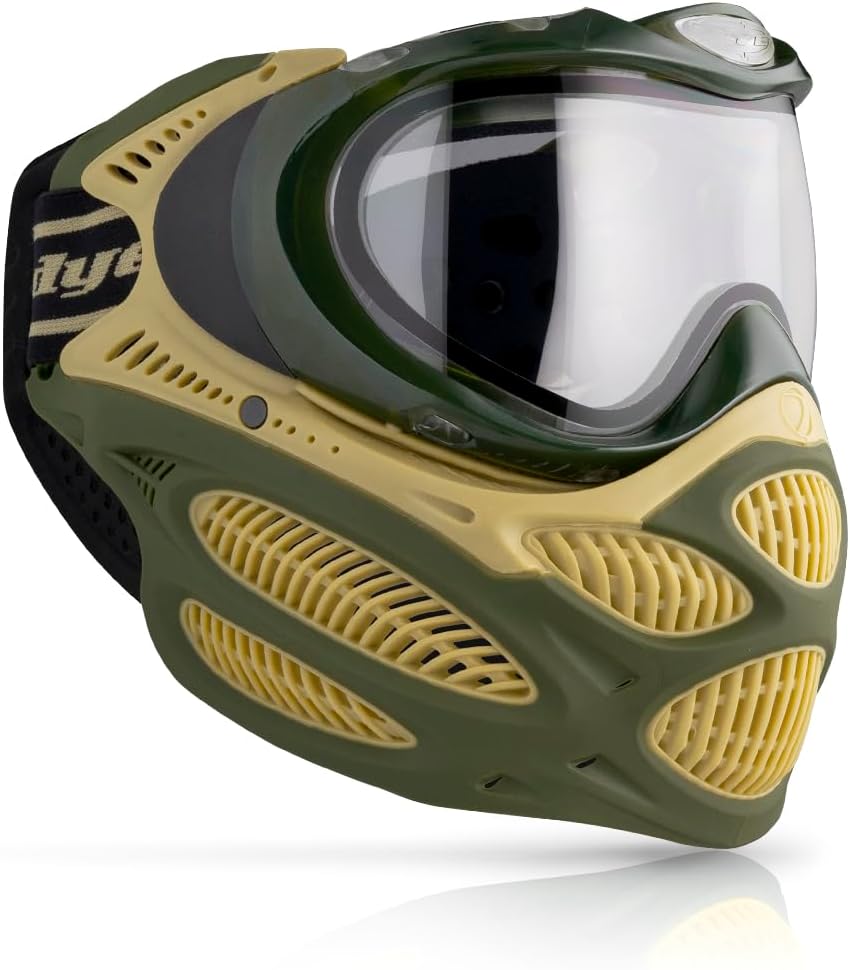 DYE i3 Pro Paintball Goggle System Tac Olive, Anti-Fog Thermal Dual-Pane Lens, Tri-Mold Soft Flex, Scream Venting
