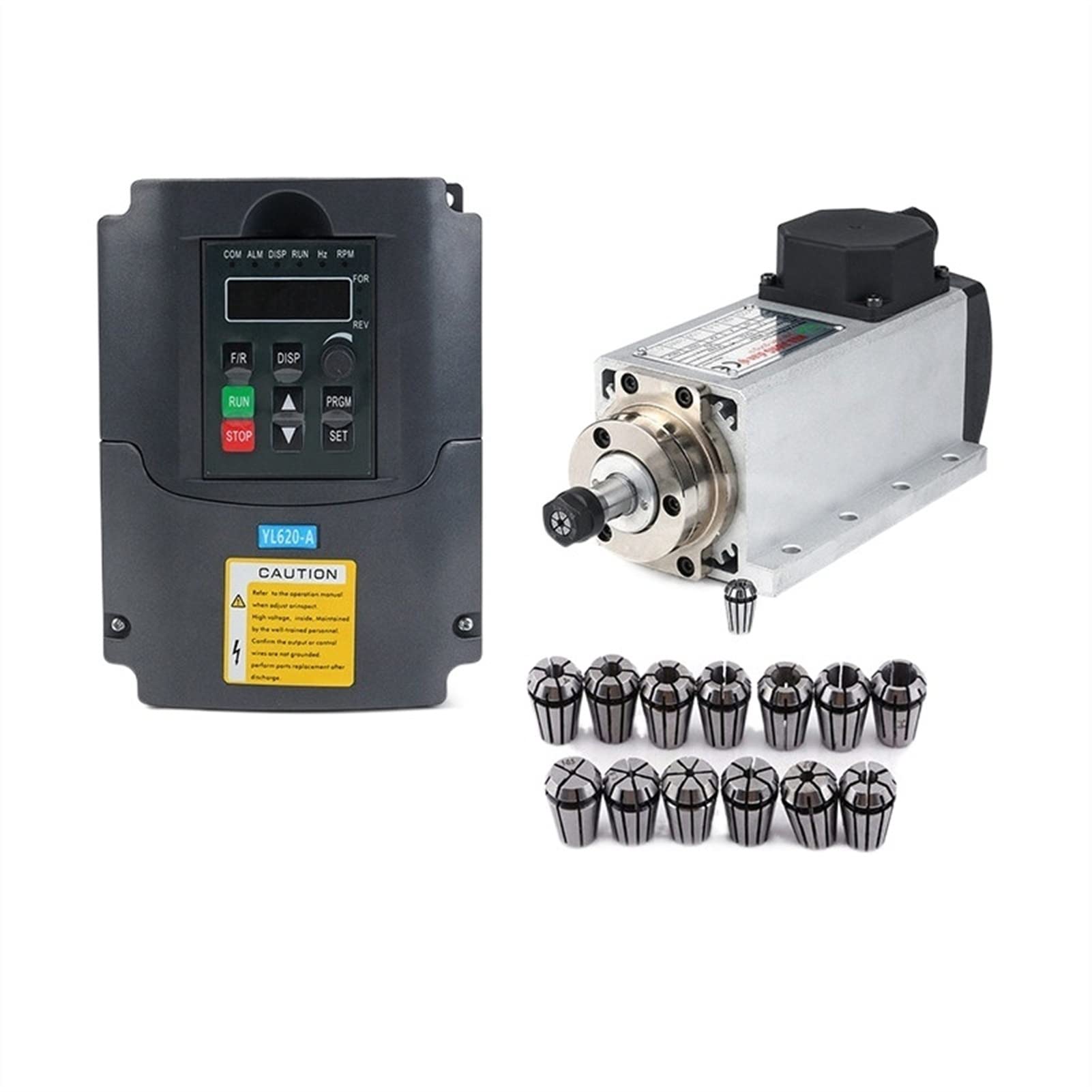 Lloopk 1.5Kw Spindle Motor, Cnc 220/110 Air-Cooled Spindle Kit 1500W Square Air Cooling Motor + .5Kw Vfd Inverter + 13Pcs/Set Er11(220)