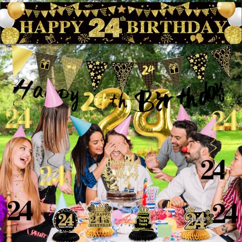 Image of 24th Birthday Decorations for Men, Black Gold 24th Party Decoration Kits