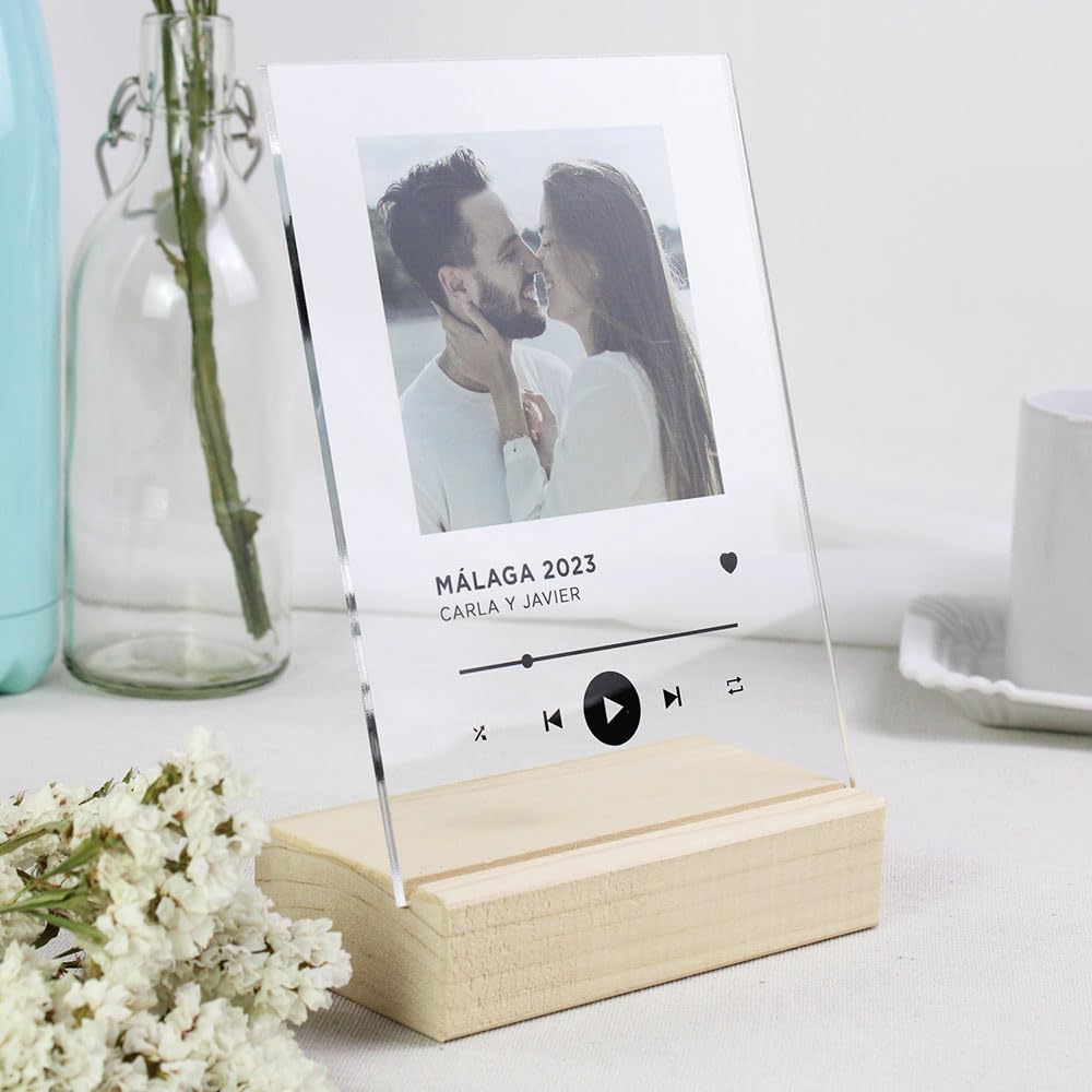 Genérico Placa Transparente Personalizada Con Foto y Frase. Fabricado en Metacrilato. Regalo Novios, Novia, Pareja, Regalo Aniversario, Amigas