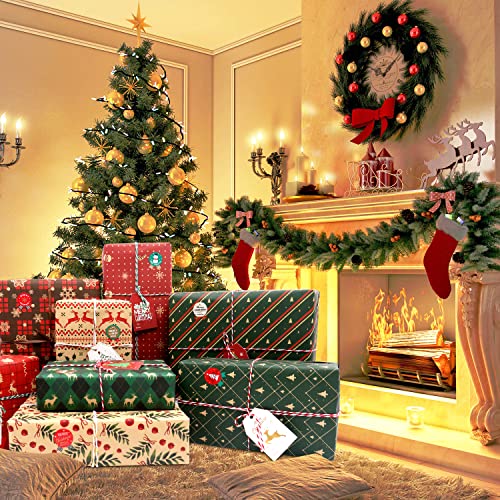 Christmas Wrapping Paper, 12 Sheets Recycled Gift Wrapping Paper Set, 70 X 50Cm Kraft Wrapping Paper Sheets With Tags Stickers For Gift Wrapping, Wrapping Paper For Christmas New Year Holiday, Deco, Diy #TOP4