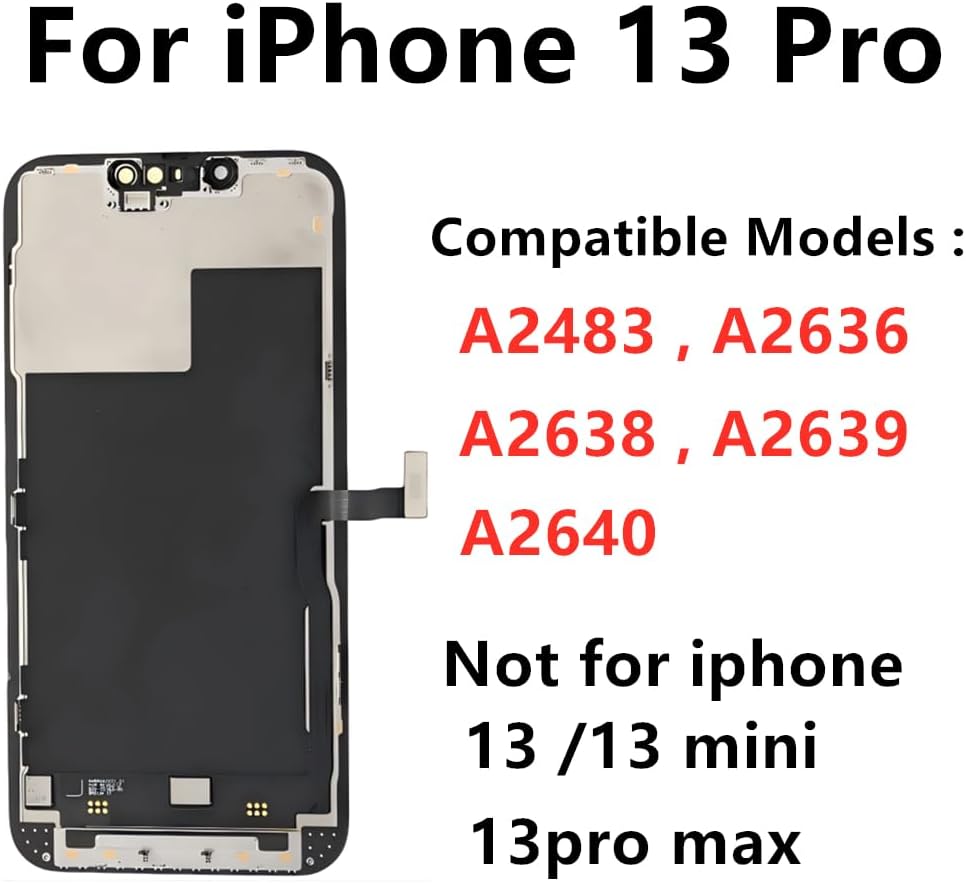 for iPhone 13 Pro Screen Replacement Kit 6.1'' Full HD LCD Display 3D Touch Digitizer Assembly Includes Repair Tools and Waterproof sealant (Compatible with A2483, A2636,A2638,A2639,A2640)