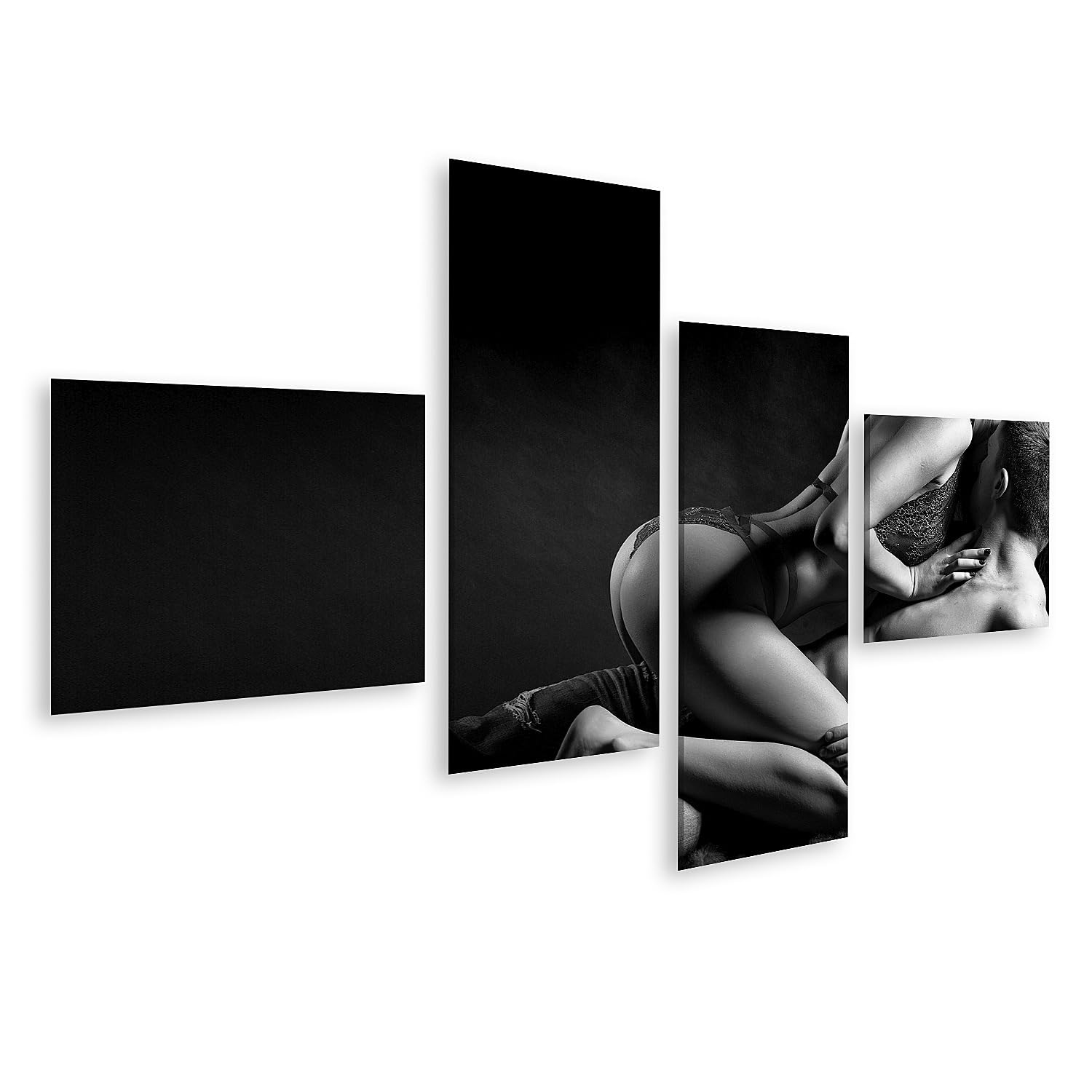 bilderfelix Quadro su tela Giovane coppia sexy nuda sensuale donna corpo dritto pizzo rosso - Tela 150x80 cm - 4 pannelli