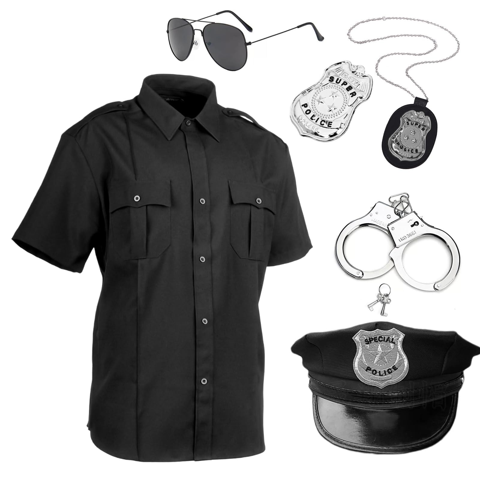 PANMAY 6PCS Police Costume Adults Halloween Policeman Accessories Dress Up Shirt Suitable for Men Women Halloween Cosplay Outfits