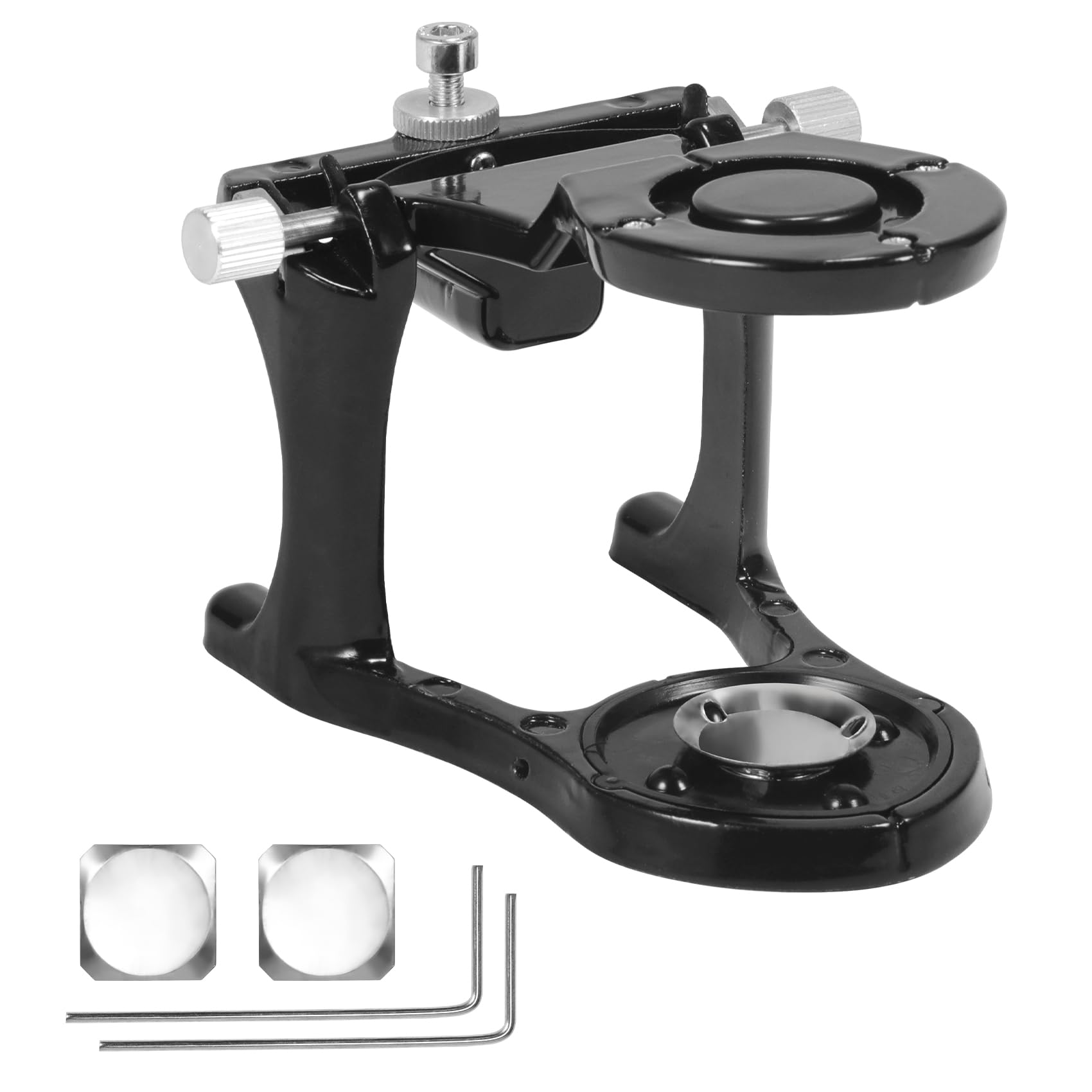 Annhua Dental Articulator Lab, Adjustable Dental Magnetic Articulator with 2 Screwdrivers and 2 Steel Plates, Small Size High Precision Denture Articulator for Dental Labs - Black