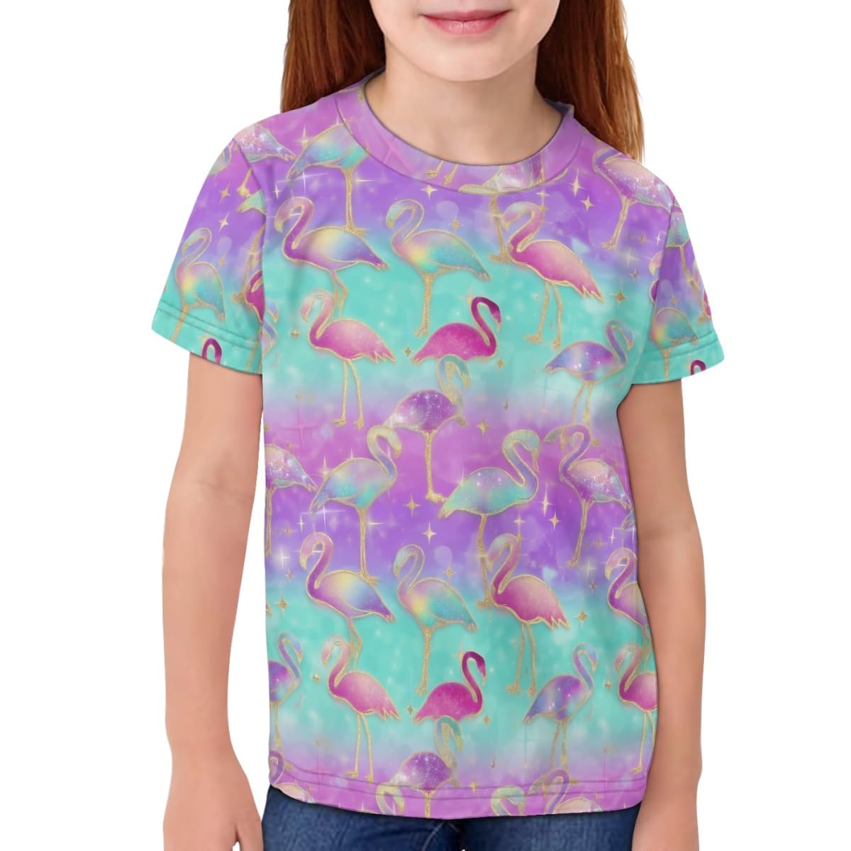 ENLACHIC Girls Teens Pink Flamingo Printed Summer Short Sleeve T-Shirts Cute 3-16 Years