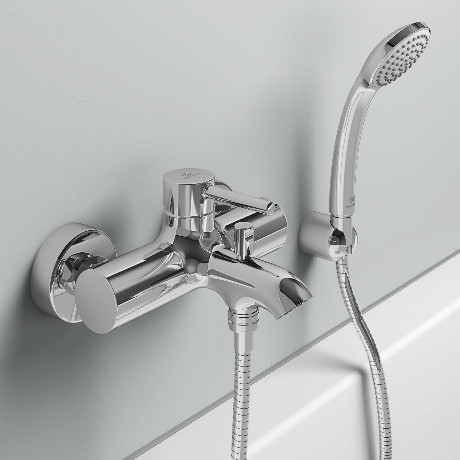 Ideal Standard BC199AA Ceraline Badearmatur zur Wandmontage – Einhebel-Badearmatur Aufputz DN 15 Ausladung 168 mm in Chrom