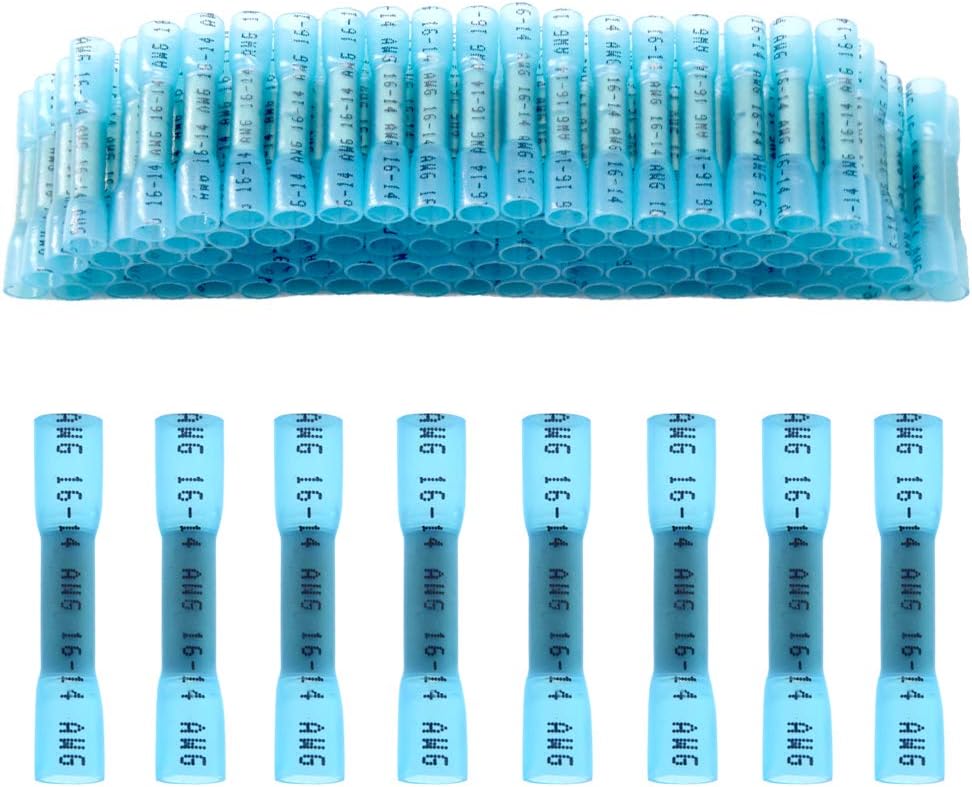 100Pcs of Blue Heat Shrink Butt Connector 16-14 AWG Insulated Waterproof Marine Automotive Wire Crimp Terminal（RTL)
