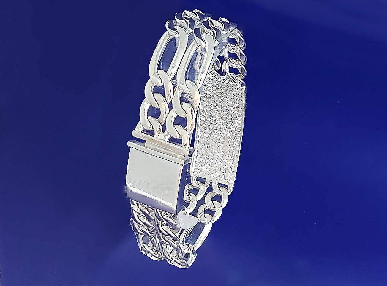 16 mm Heavy Solid Sterling Silver Double 2 Row Figaro Link ID Bracelet Handmade in USA 8 Inches 38 Grams