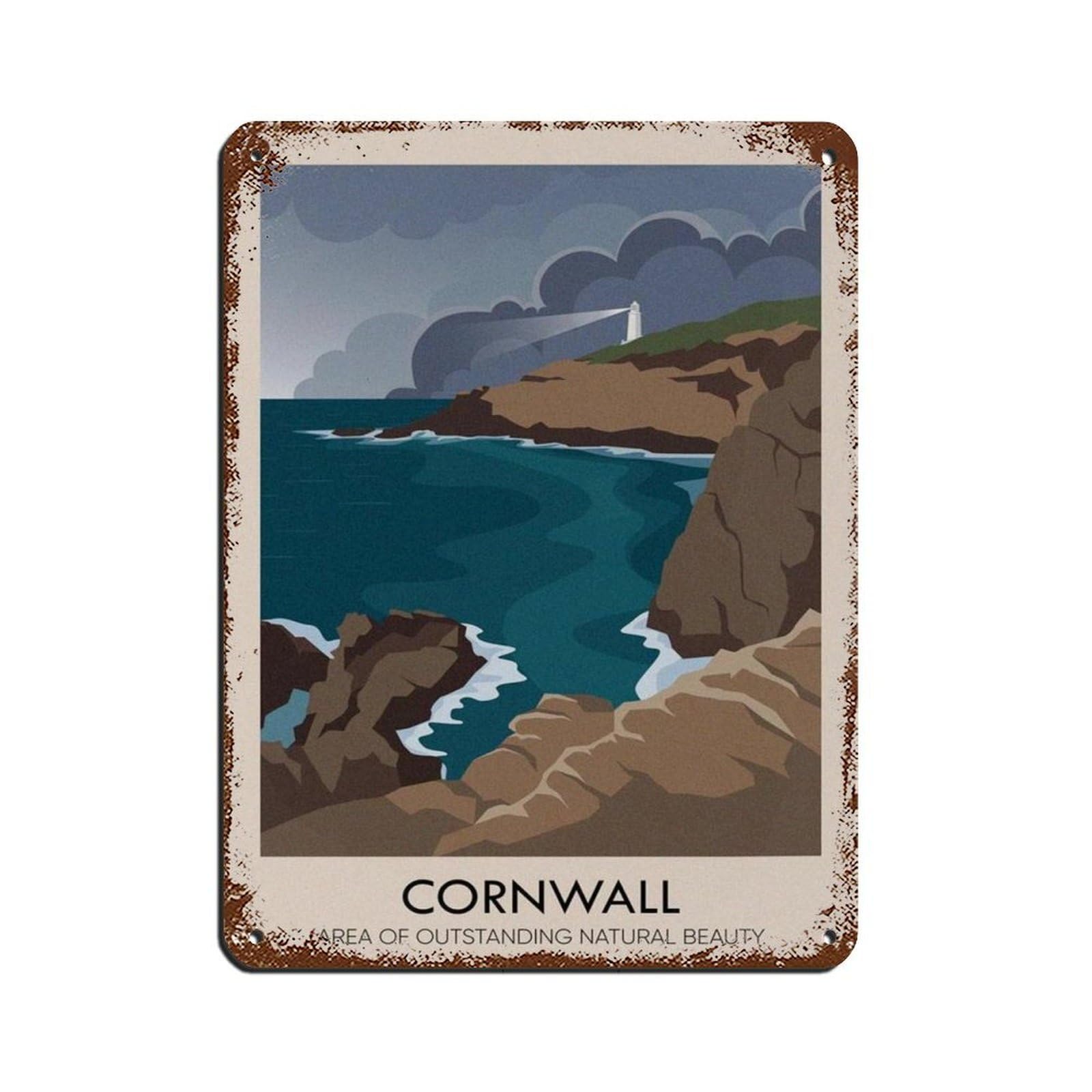 Lxwnze 30L X 40W Cm Cornwall Aonb Travel Poster Tin Sign Vintage Metal Pub Club Cafe Bar Home Wall Art Decoration Poster Retro 12X16inch(30X40cm)
