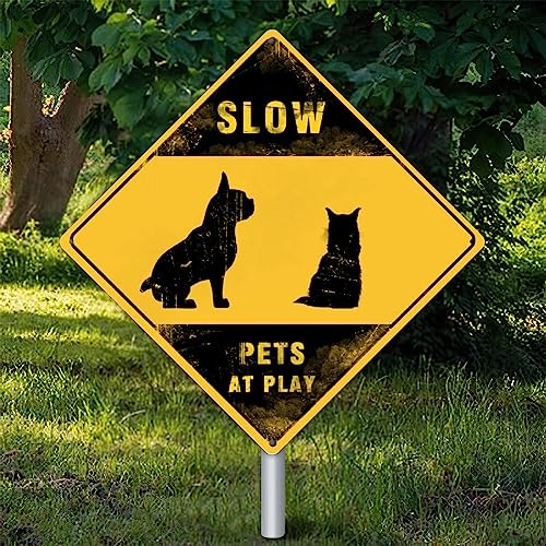 Panneau Slow Pets at Play losange jaune déco extérieure pour mur de garage
