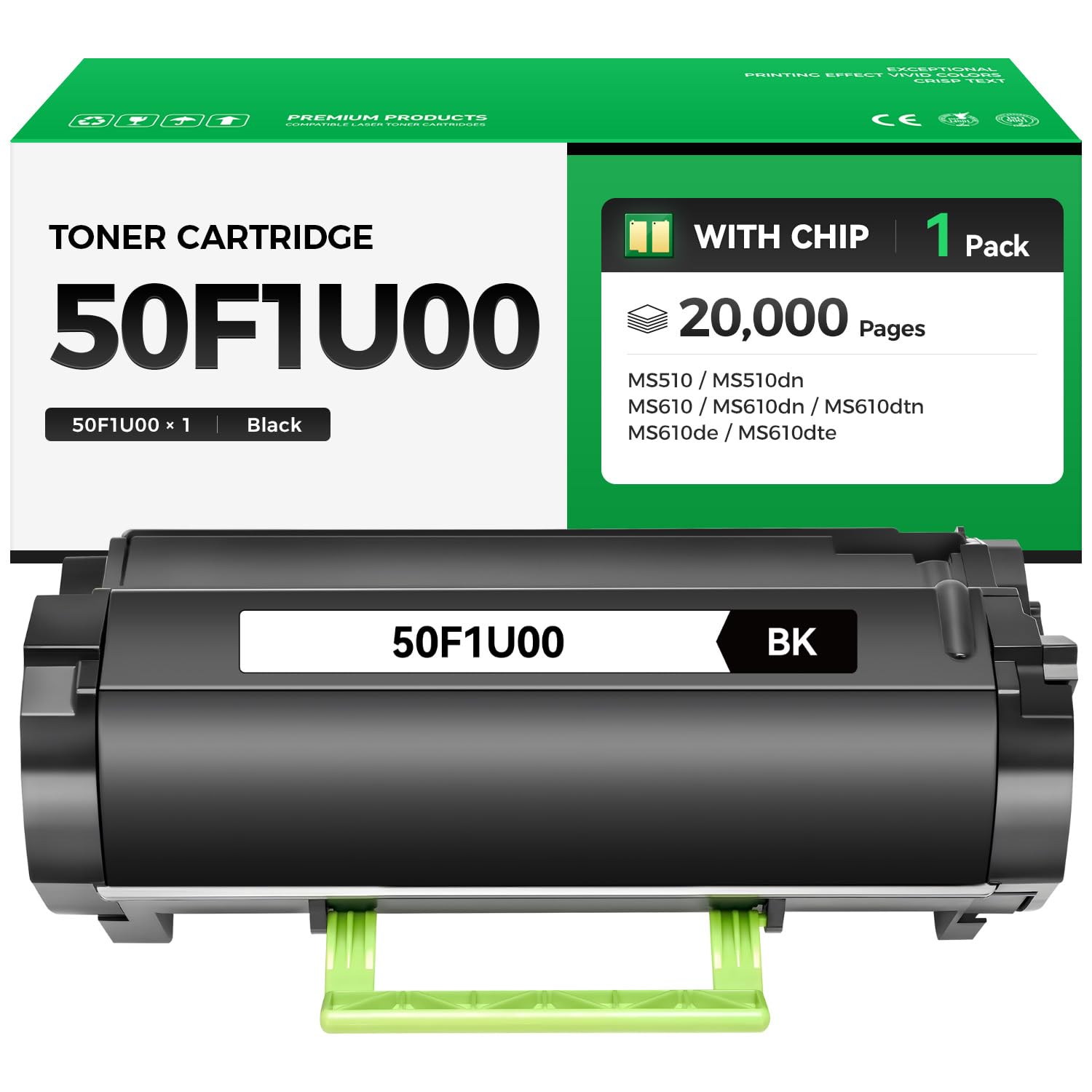 50F1U00 Ultra High Yield Toner Cartridge with Chip Black 1-Pack Replacement for Lexmark 50F1U00 Toner Compatible with Lexmark MS510 MS510dn MS610 MS610dn MS610dtn MS610de MS610dte Laser Printer Ink