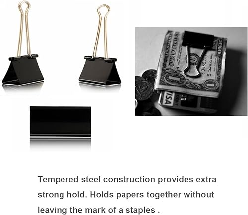 Miniatura 4 de Clips para carpeta abrazadera de papel para papel 130 unidades carpeta de papel varios tamaños negro