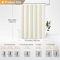 Vista 6 de BTTN Cortina de ducha extra larga, 72 x 84 pulgadas de largo, juego de cortina de ducha de tela natural de lino con ganchos de plástico, cortinas