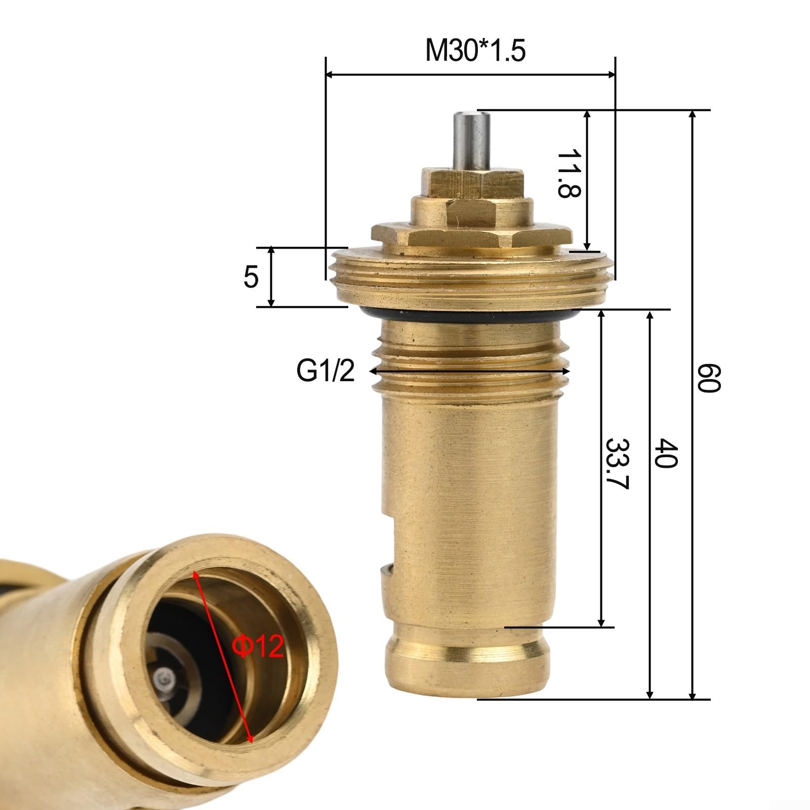 Heizkörperventil-Thermostateinsatz aus Messing, M30 x 1,5, Thermostat-Kartusche für Heizsysteme mit hydraulischer Kompatibilität und G1/2-Gewinde (10 Stück)