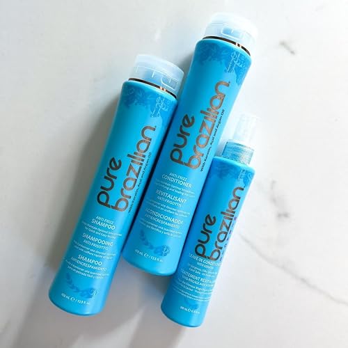 Miniatura 5 de Pure Brazilian Kit esencial diario de 3 piezas: champú antiencrespamiento, acondicionador y acondicionador milagroso sin enjuague con queratina,