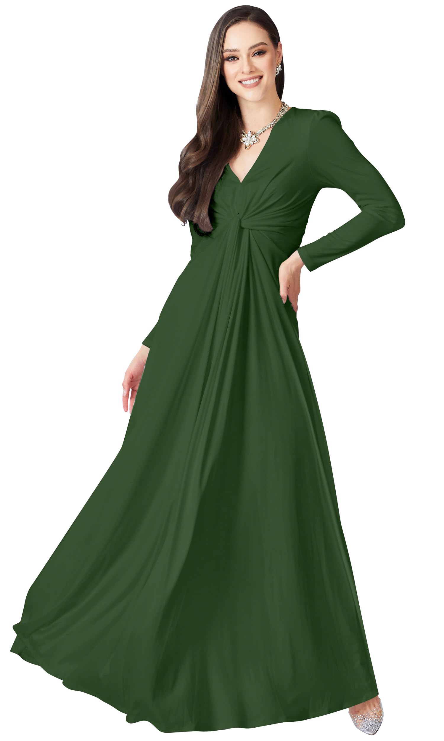 KOH KOHWomens Long Sleeve Flowy Formal Evening Elegant Designer Maxi Dress