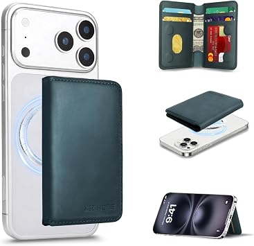 KEZiHOME for MagSafe Wallet with Stand, Genuine Leather 6 Card Holders