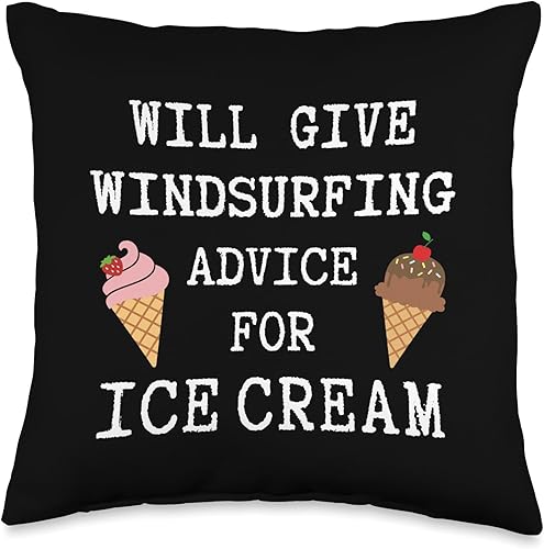 Advice for Ice Cream Sports Funny Windsurfing Throw Pillow, 16x16, Multicolor