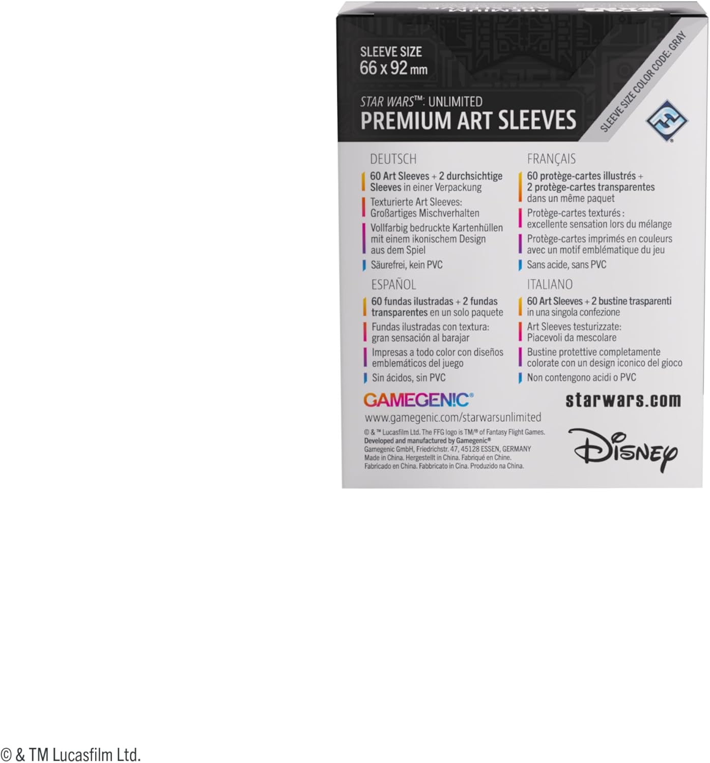 Asmodee Star Wars: Unlimited Art Sleeves - Officially Licensed Pack of 60 Art Sleeves and 2 Clear Sleeves, Optimized Size for Star Wars: Unlimited and Other TCG and LCG Games