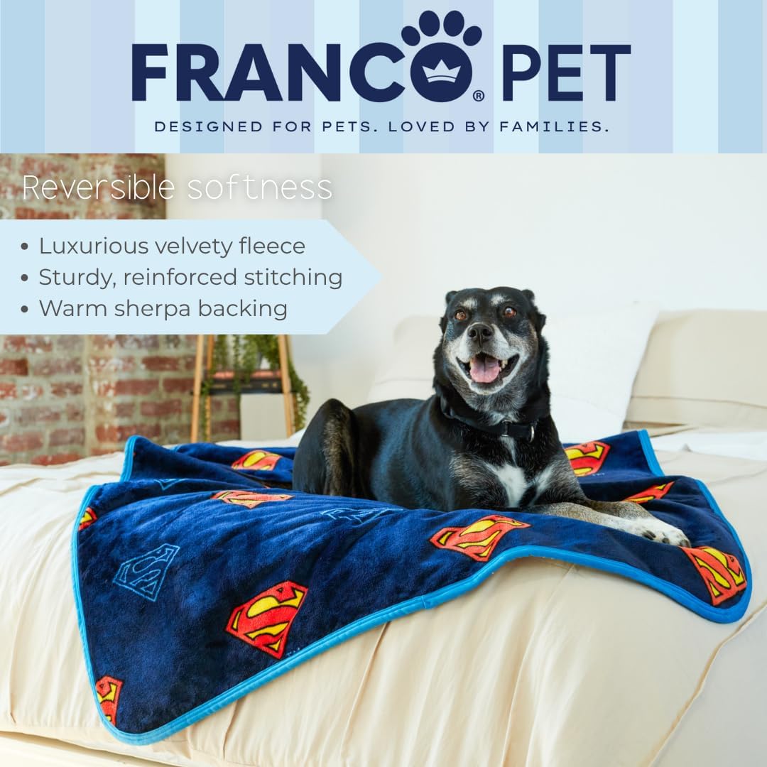 Franco Pet Superman DC Comics Super Soft Cozy Waterproof Sherpa-Backed Blanket Throw for Medium Dogs, Couch/Bed/Car, 40x50 (Officially Licensed Product)