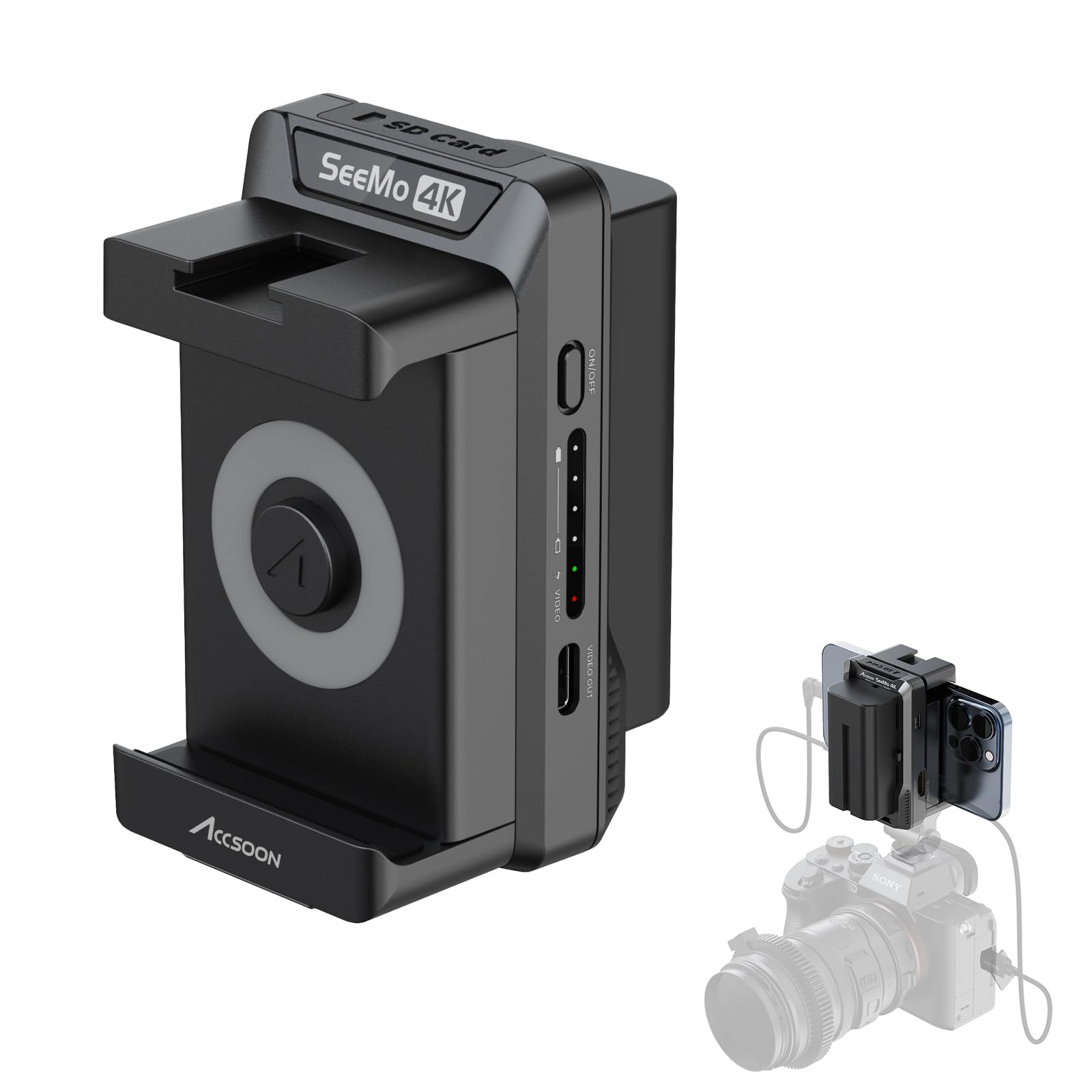 Accsoon SeeMo 4k Phone Monitor Compatibility with iPhone/iPad Video Transmission Transmitter Cameras HDMI to iOS Video Capture Adapter 4k Video Surveillance Converter-Turn Phone into Monitor(Black)