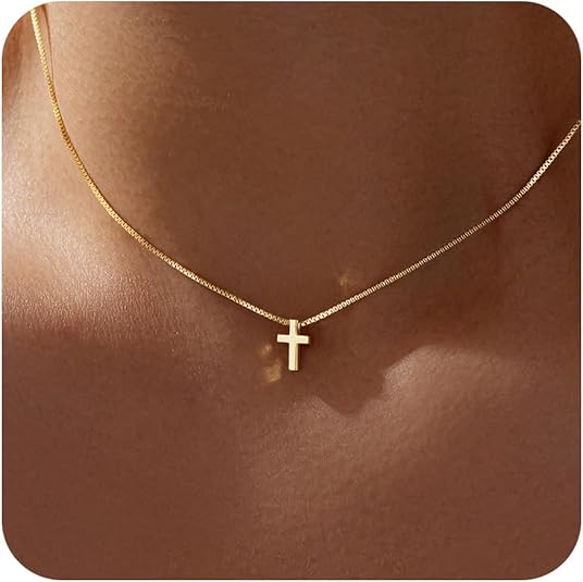 Easter Basket Stuffer Cross Necklace for Women Girls, Dainty 14K Gold Silver Plated Cross Choker Jewelry Non Tarnish Waterproof Cute Simple Small Necklace Christian Baptism Religious Faith Jewelry Gifts