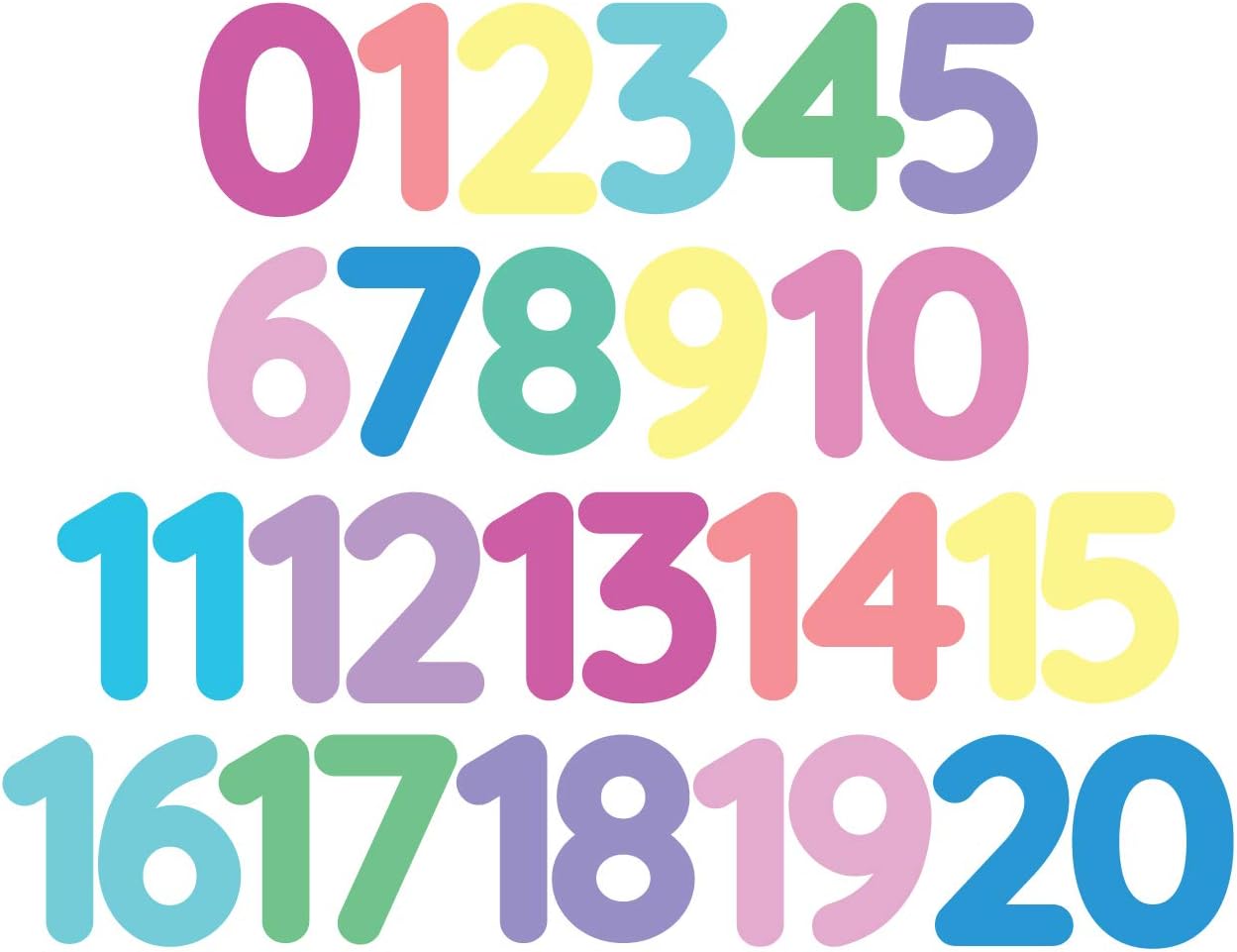StikArt 3-inch Removable Peel & Stick Numbers 0-20 Wall Decals (Assorted Pastel Colors)