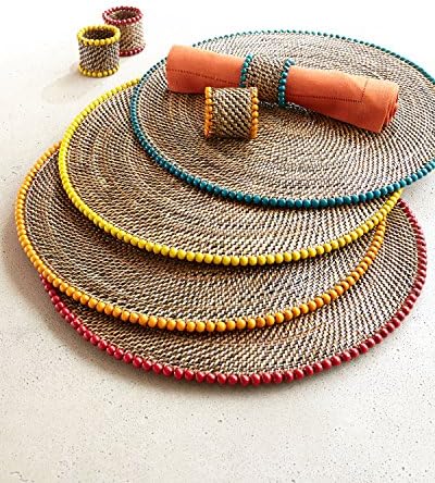 Four Round Bead-Rimmed Placemats, red