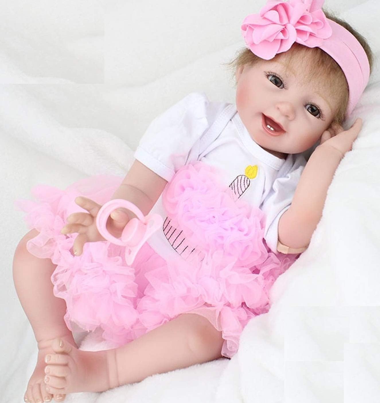 Reborn Baby Dolls Girls Eyes Open Reborn Dolls Lifelike Weighted 22 Inch Vinyl Silicone Newborn Baby Babies Doll with Pink Outfit Clothes